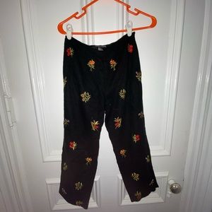 black embroidered capri pants
